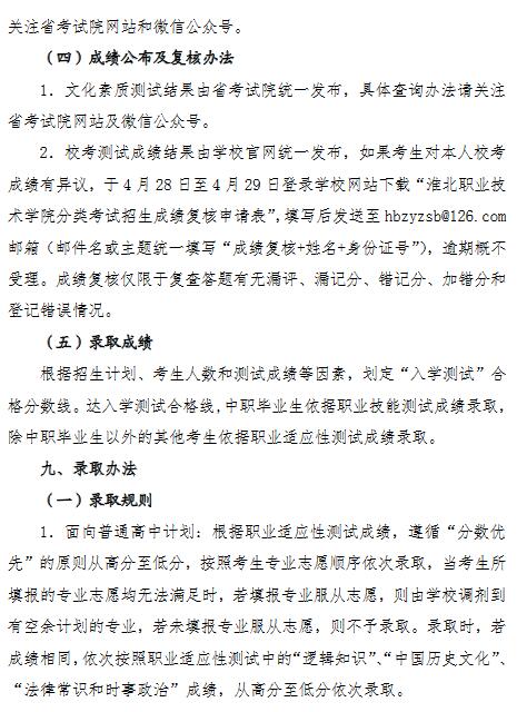 淮北职业技术学院2022年分类考试招生章程