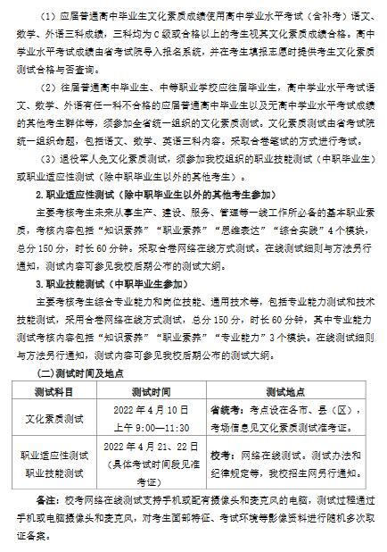安徽水利水电职业技术学院2022年分类考试招生章程