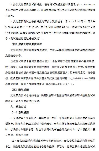 合肥经济技术职业学院2022年分类考试招生章程