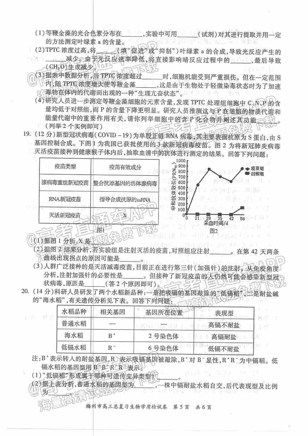 2022梅州一模各科答案及试题卷-广东梅州高三一模考试答案解析