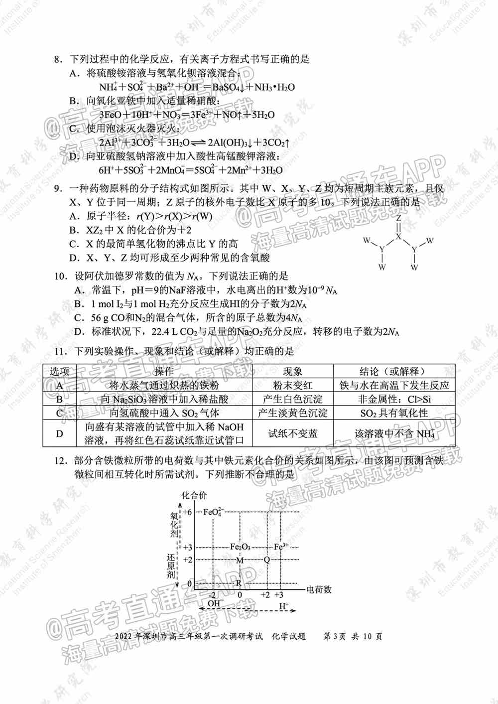 2022深圳一模各科试卷及参考答案汇总（更新完毕）