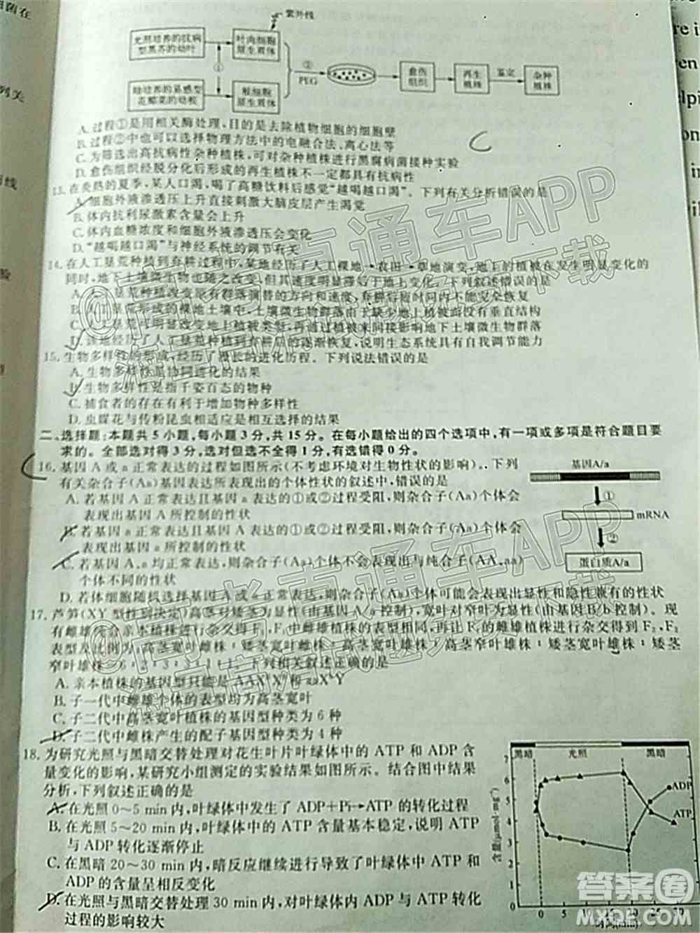 畅学无忧辽宁2022届高三3月联合考试生物试题及答案