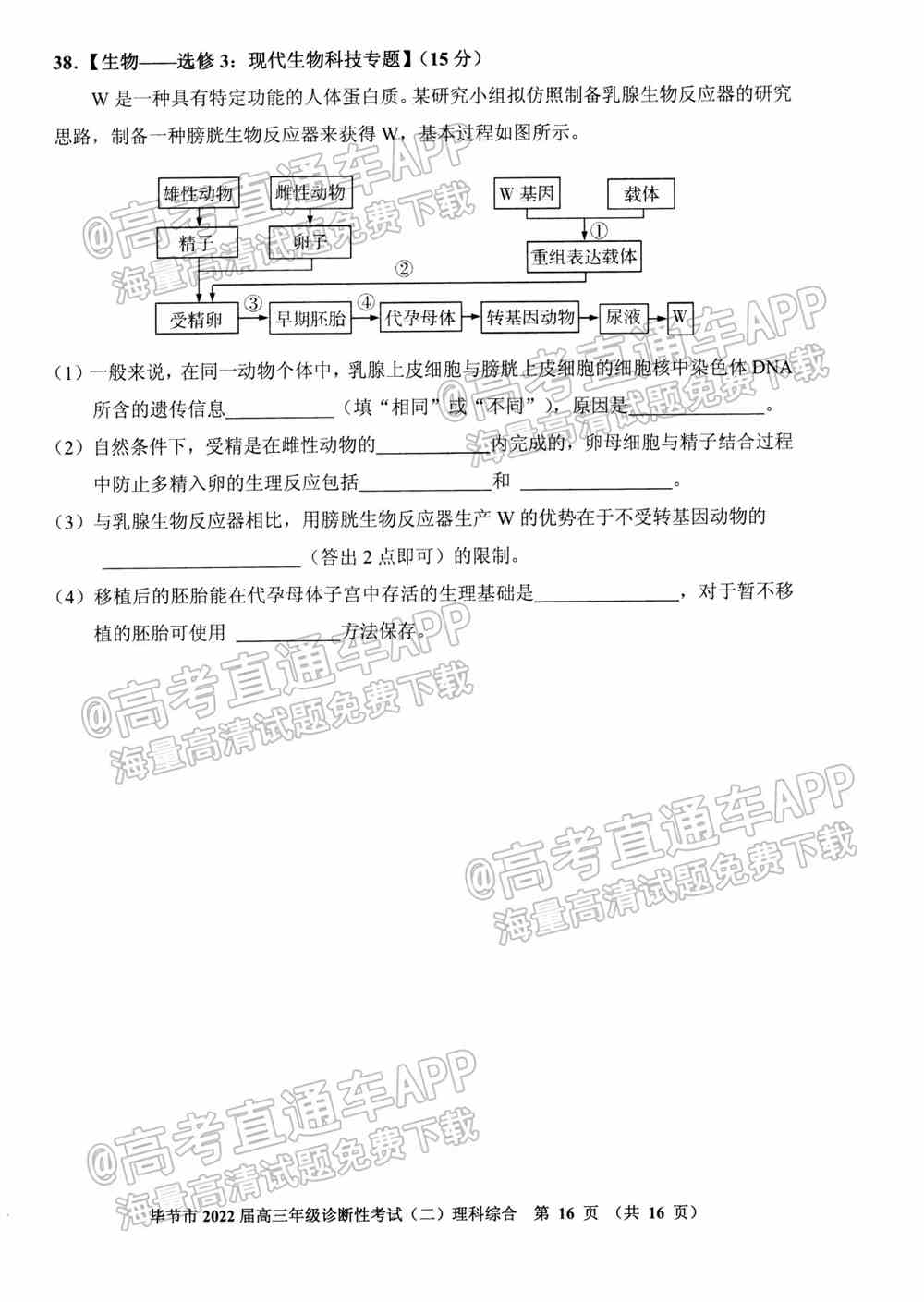 2022毕节二诊各科试题与试题答案解析（已更新）