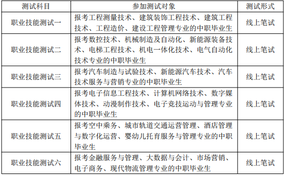 合肥共达职业技术学院职业技能测试类型