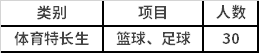 体育特长生招生计划