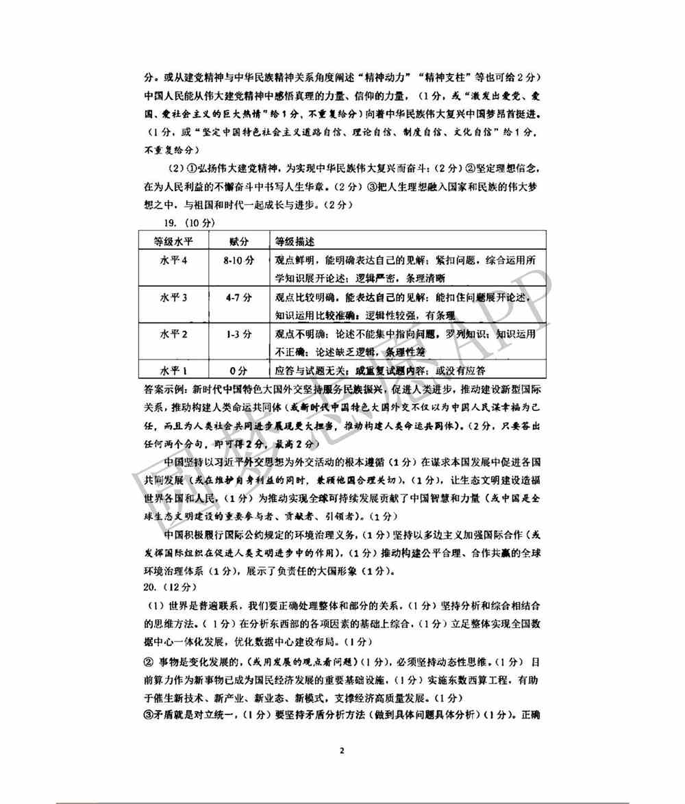 2022济南一模政治答案解析汇总