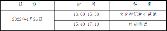 考试科目及时间安排表