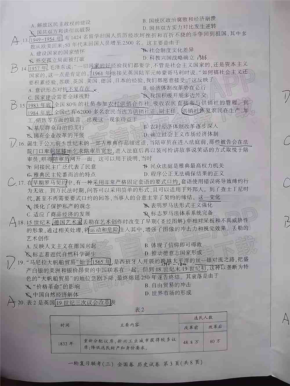 百师联盟2022届高三一轮联考全国卷五-百师联盟2022全国卷答案（物理、化学、历史）