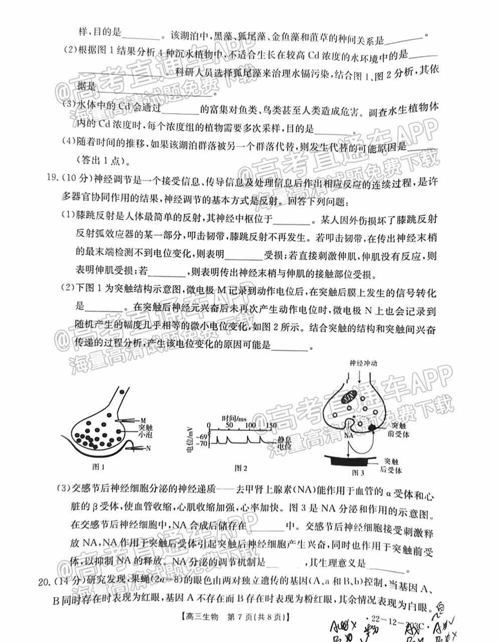 2022闽粤高三2月联考生物试卷及答案解析（已更新）