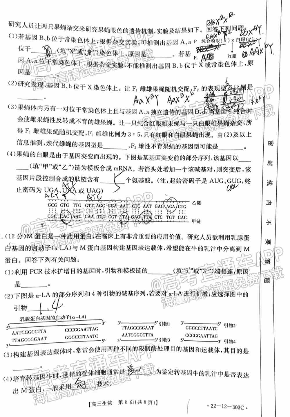 2022闽粤高三2月联考生物试卷及答案解析（已更新）