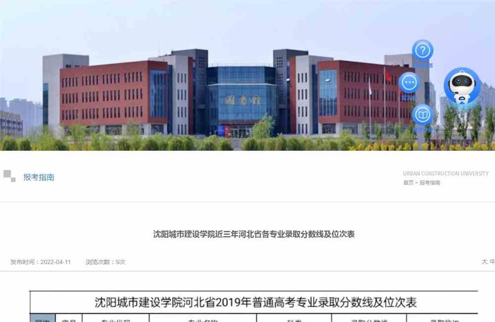 沈阳城市建设学院近三年河北省各专业录取分数线及位次表