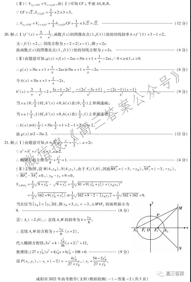 2022年咸阳一模答案试卷各科考试汇总（持续更新）