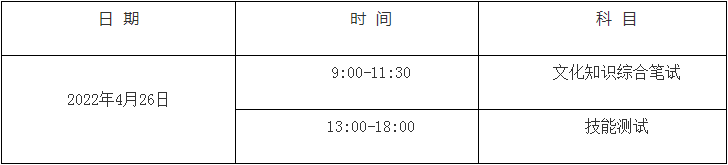 考试科目及时间安排表