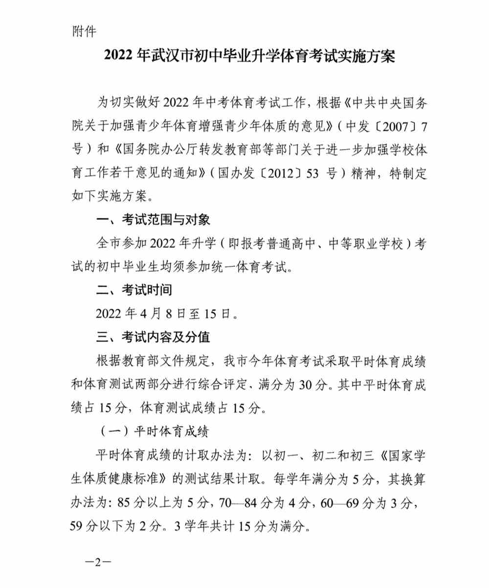 2022年湖北武汉体育中考时间及评分标准【4月8日至15日】