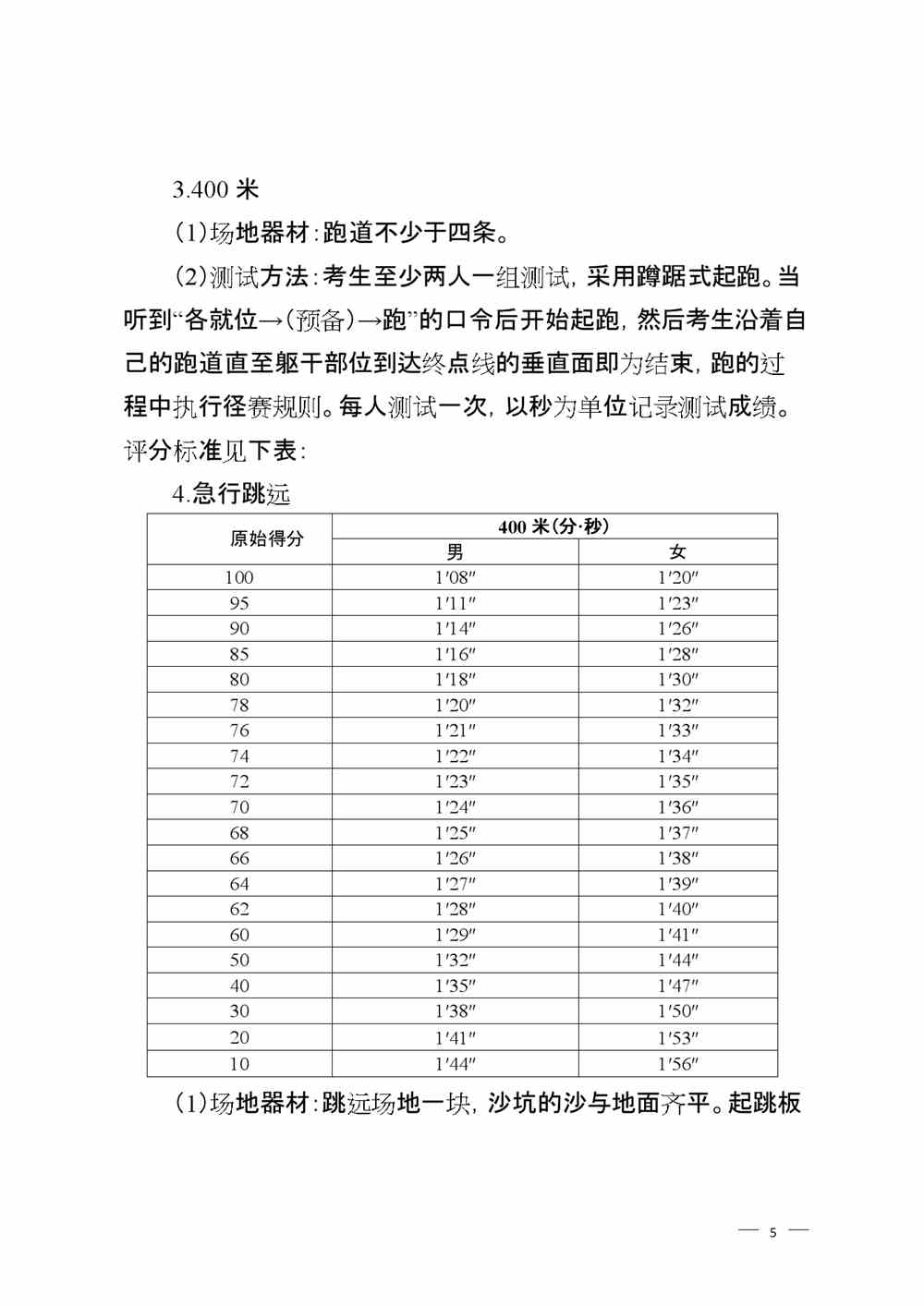 2022年山东淄博体育中考时间及评分标准