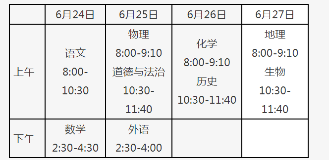 北京怀柔中考时间2022年具体时间：6月24日-26日