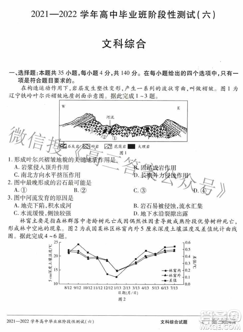 天一大联考2021-2022学年高中毕业班阶段测试六文科综合试题及答案