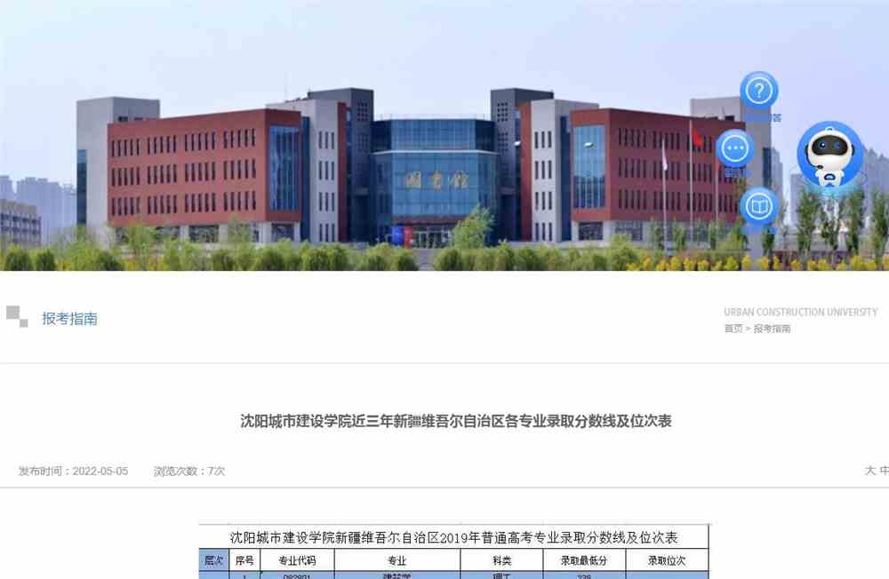 沈阳城市建设学院近三年新疆维吾尔自治区各专业录取分数线及位次表