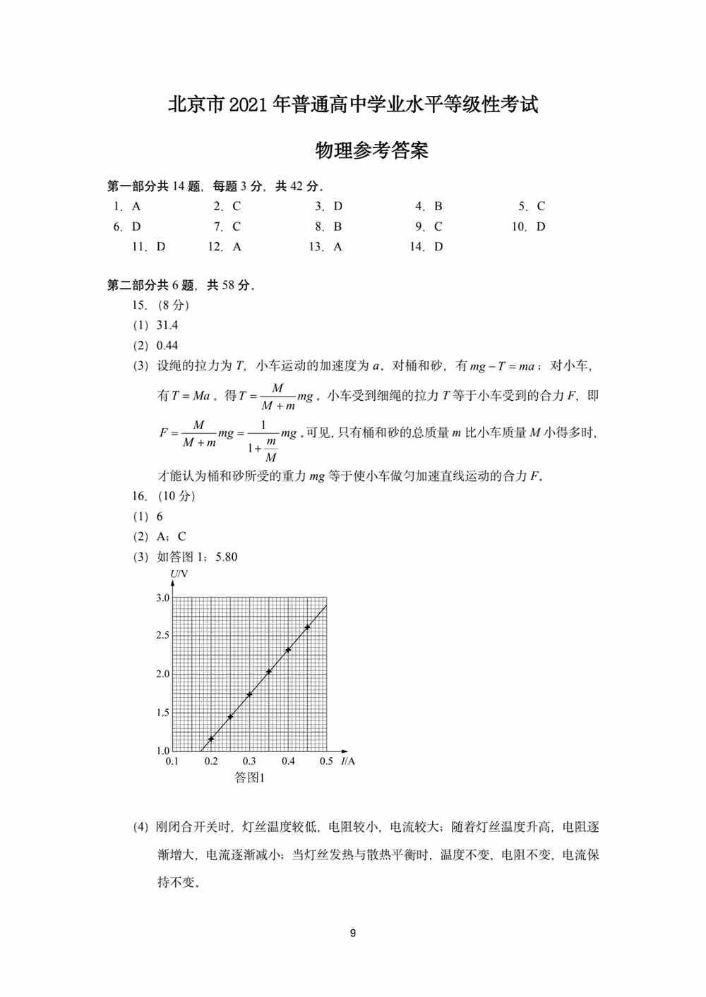 北京2021年<a href='/zhuanti/wuli/'>高考物理</a>试题答案｜2021<a href='/zhuanti/beijing/'>北京高考</a>物理试卷答案