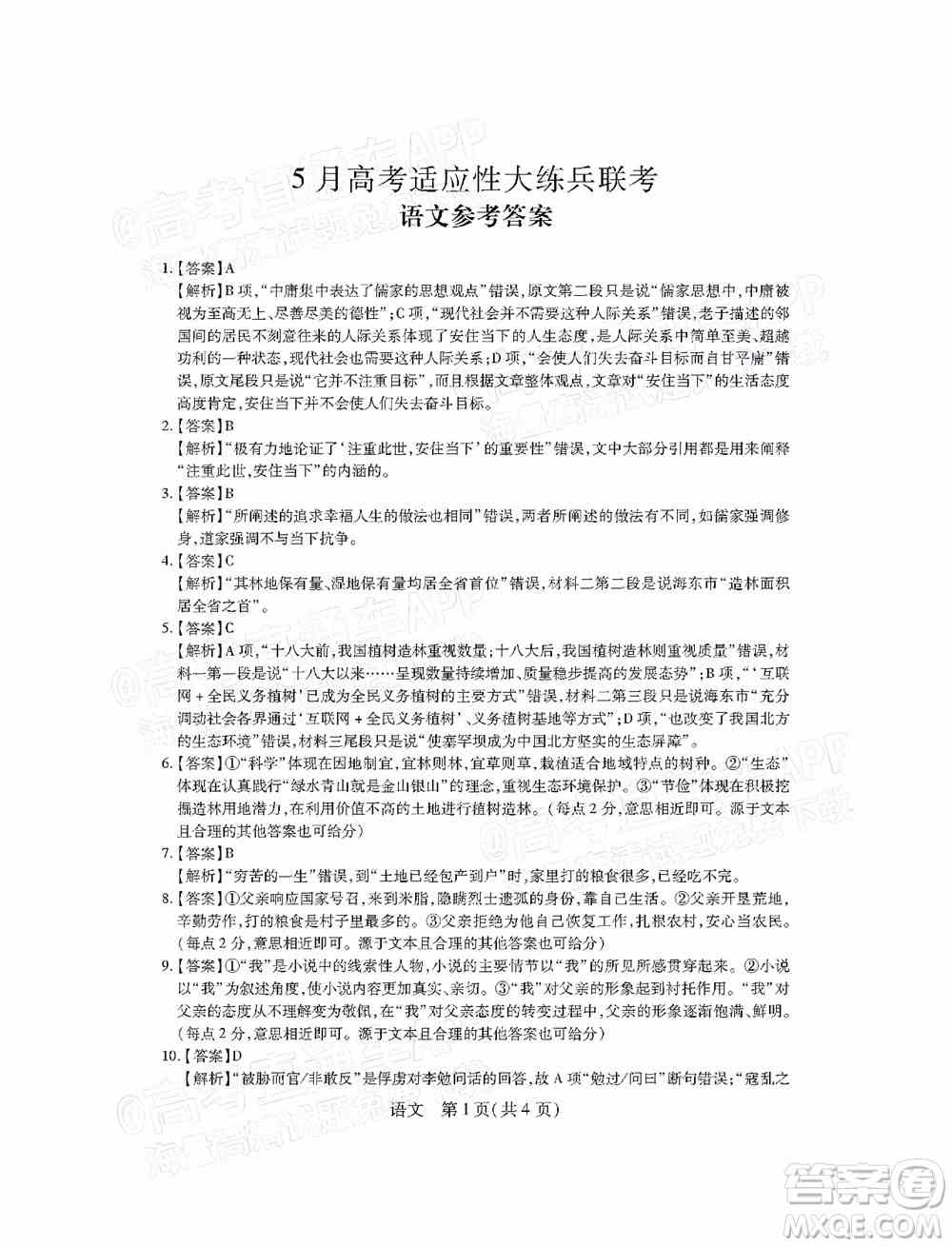 2022智慧上进高三5月高考适应性大练兵语文试题及答案