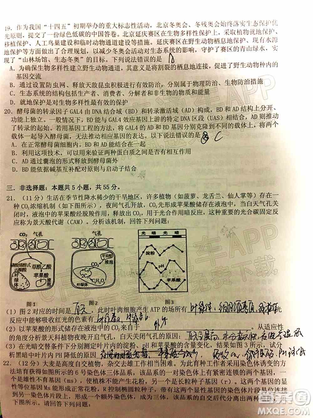 山东中学联盟2022年高考考前热身押题高三生物试题及答案