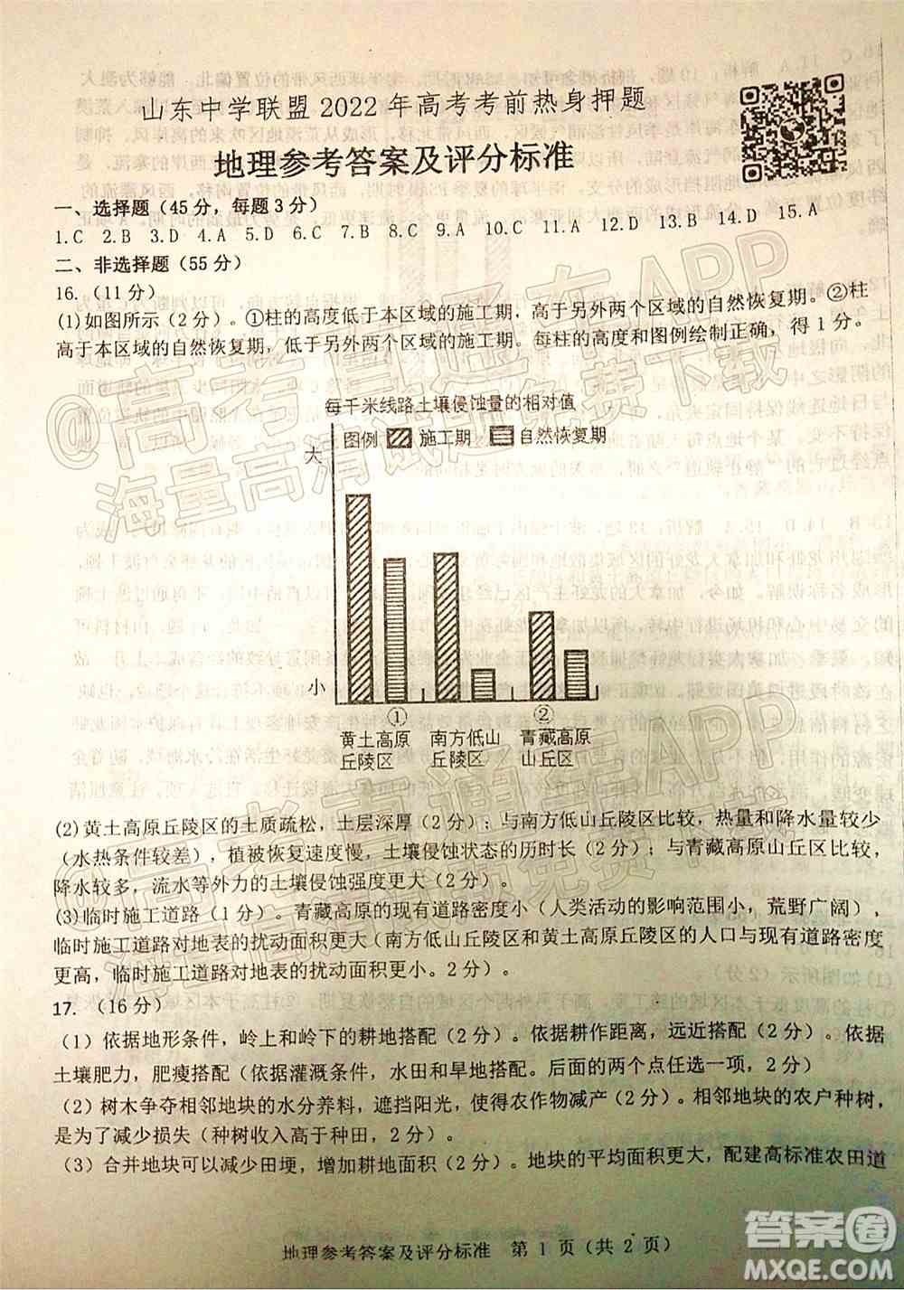山东中学联盟2022年高考考前热身押题高三地理试题及答案