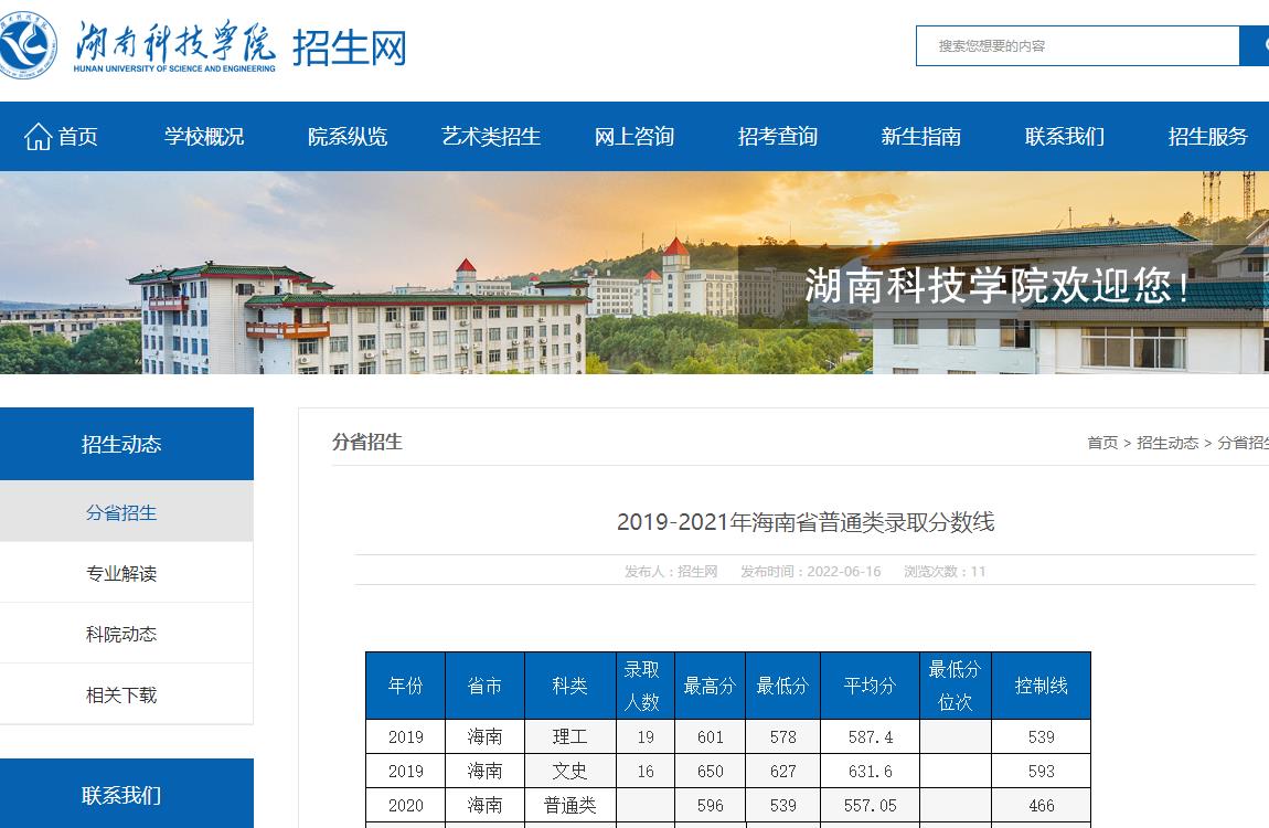 湖南科技学院2019-2021年海南省普通类录取分数线