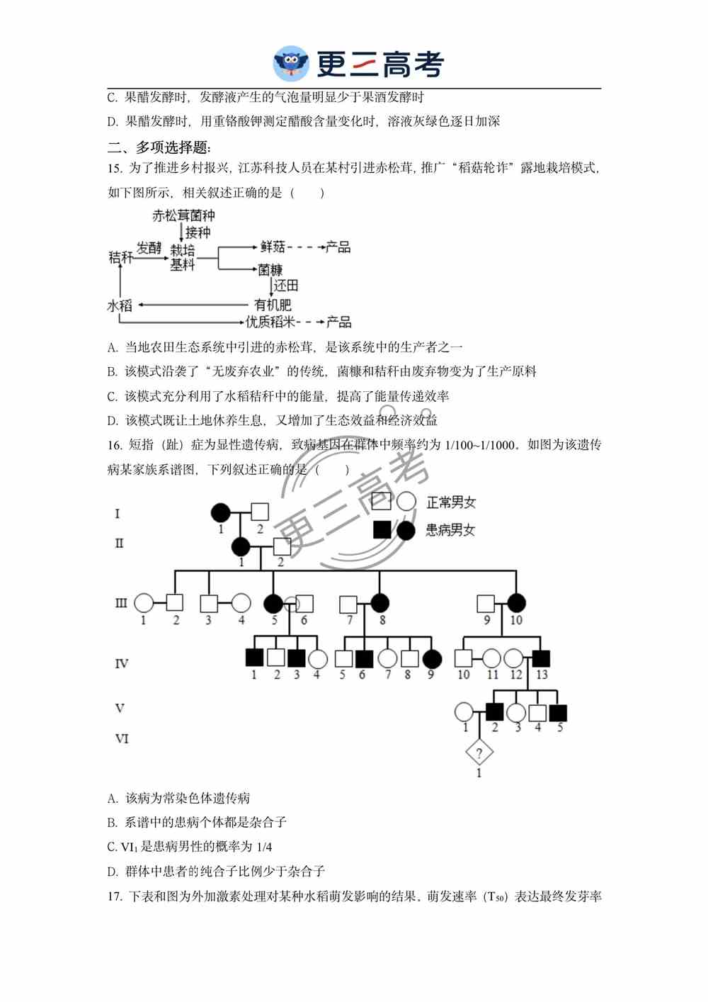 2021年江苏高考生物试卷｜江苏2021年高考生物试卷真题下载