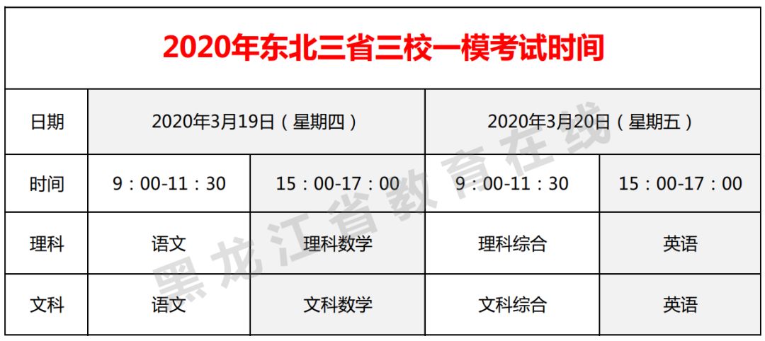 黑龙江：东北三省2020三校高三一模考试具体安排出炉