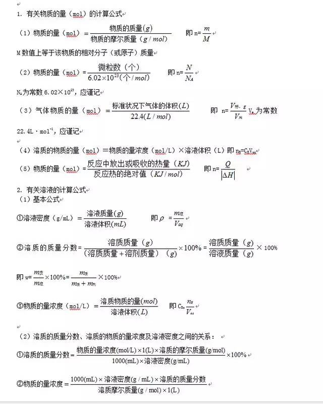 高中[物化生]公式/定理大汇总! 再没这么全了, 收藏备用。