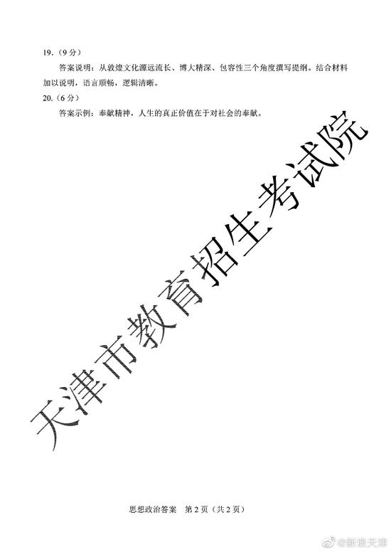 2020高考政治真题及参考答案(天津卷)
