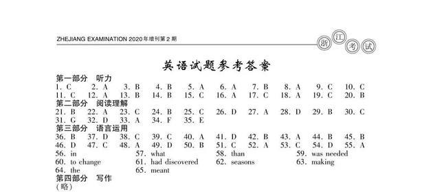 2020年高考英语真题及参考答案（浙江卷）