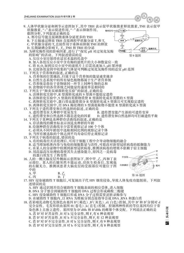 2020高考生物真题及参考答案(浙江卷)