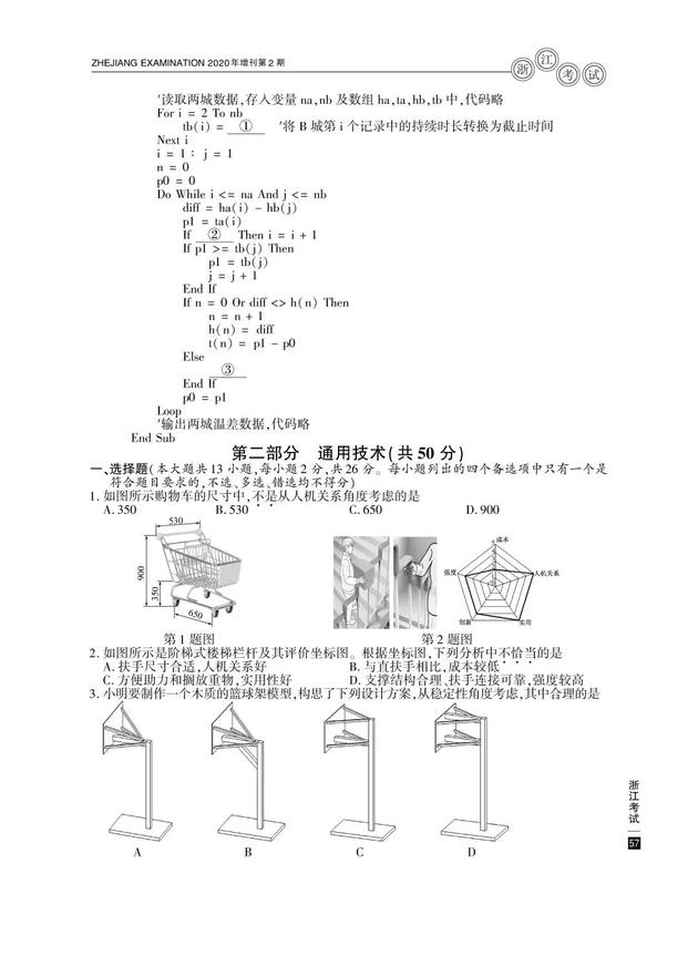 2020高考技术真题及参考答案(浙江卷)