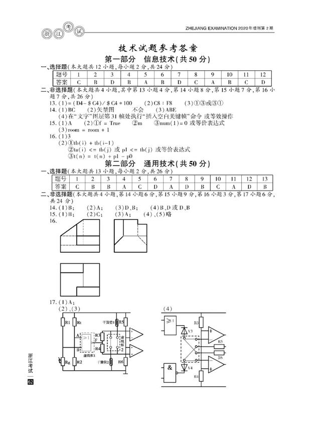 2020高考技术真题及参考答案(浙江卷)