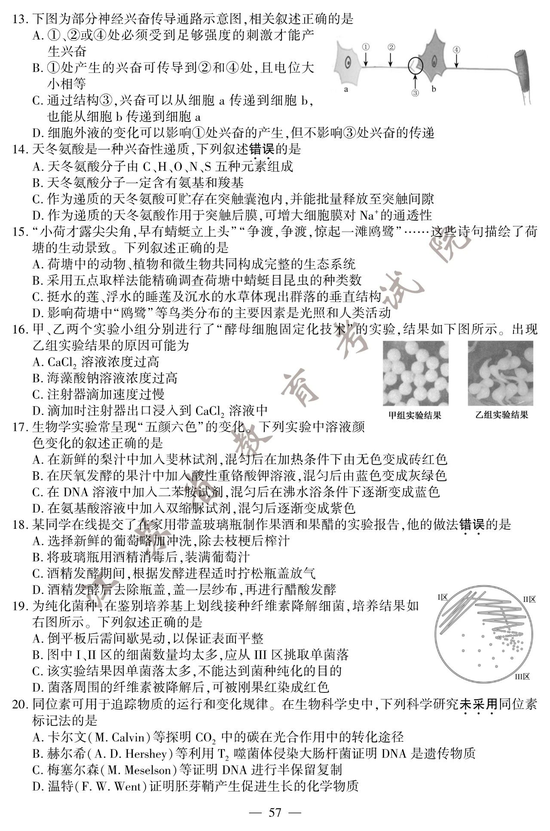 2020高考生物真题及参考答案（江苏卷）