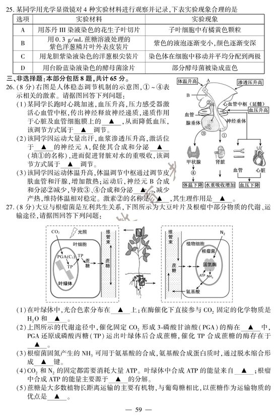 2020高考生物真题及参考答案（江苏卷）